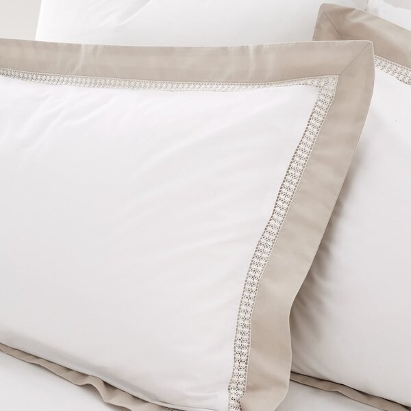 Bílé/béžové bavlněné povlečení na dvoulůžko/prodloužené 230x220 cm Oxford Lace – Bianca