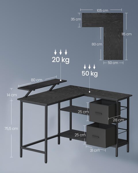 ROHOVÝ PSACÍ STŮL, černá, 115/105/89 cm Boxxx - Online Only psací stoly, Online Only