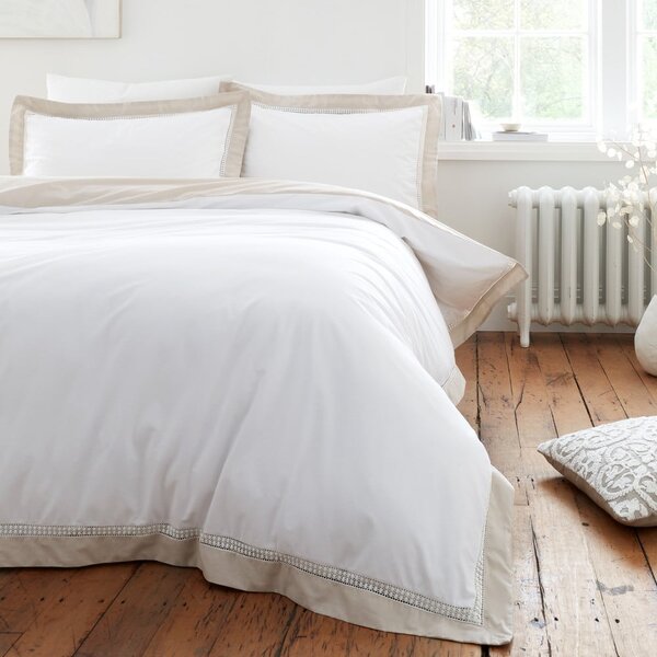 Bílé/béžové bavlněné povlečení na dvoulůžko/prodloužené 230x220 cm Oxford Lace – Bianca