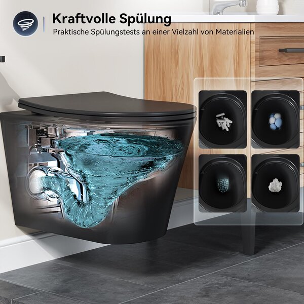 HOROW Kompletní černá toaletní sada - 82 cm, instalační systém do zdi, skrytá nádržka + závěsné WC + bílá kruhová tlačítka