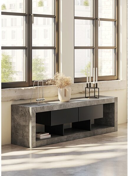 Šedo-černý TV stolek v dekoru betonu 175x52 cm Nara – TemaHome