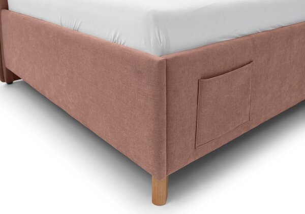 Růžová čalouněná rohová dětská postel s úložným prostorem s roštem 140x200 cm Fun – Meise Möbel