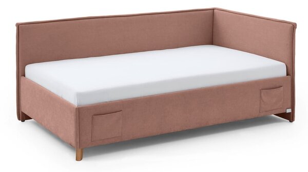 Růžová čalouněná rohová dětská postel s úložným prostorem s roštem 140x200 cm Fun – Meise Möbel