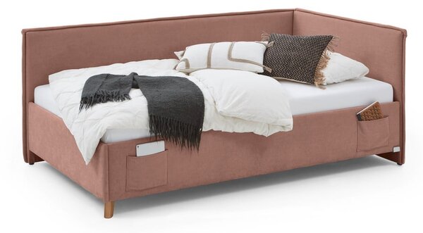 Růžová čalouněná rohová dětská postel s úložným prostorem s roštem 140x200 cm Fun – Meise Möbel