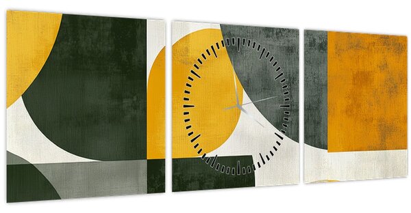 Obraz - Abstrakce v olivové barvě (s hodinami) (90x30 cm)