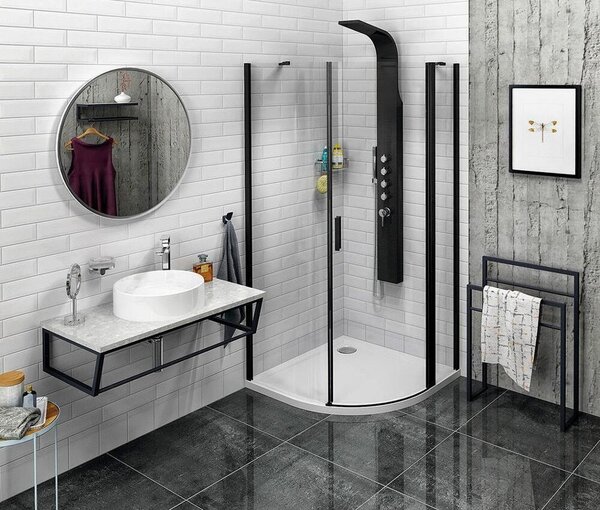 ZOOM LINE BLACK Čtvrtkruhový sprchový kout 900x900mm, čiré sklo, pravý