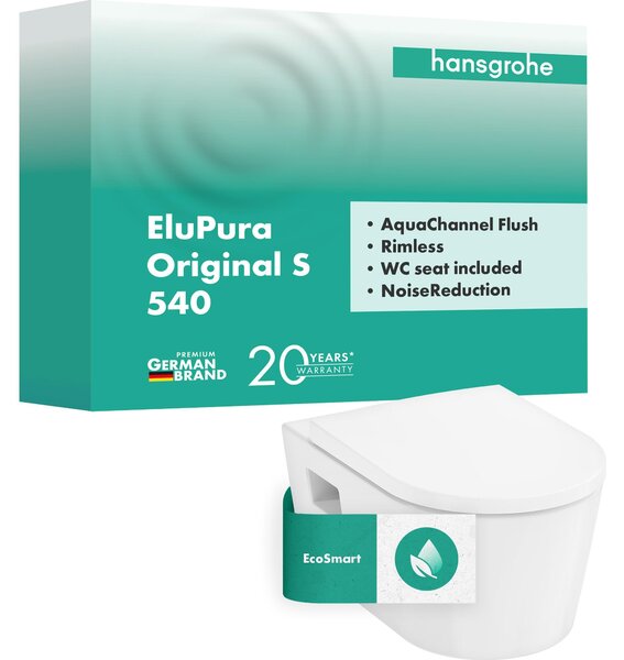 Hansgrohe EluPura Original S závěsný WC set, 365x540mm, AquaChannel Flush, včetně WC sedátka, 60207450