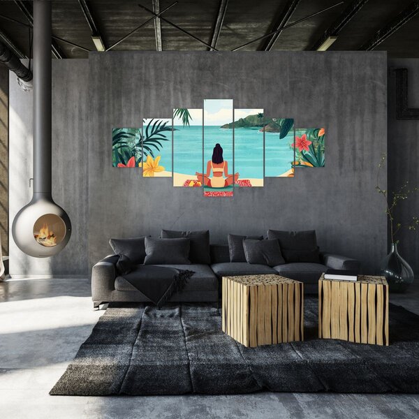 Obraz - Jogínka na pláži (210x100 cm)