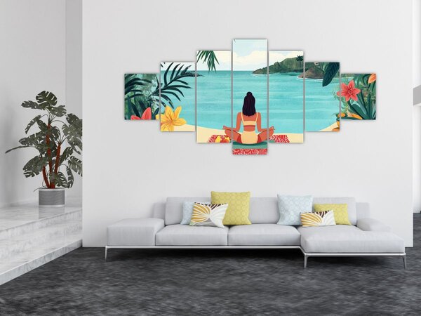 Obraz - Jogínka na pláži (210x100 cm)