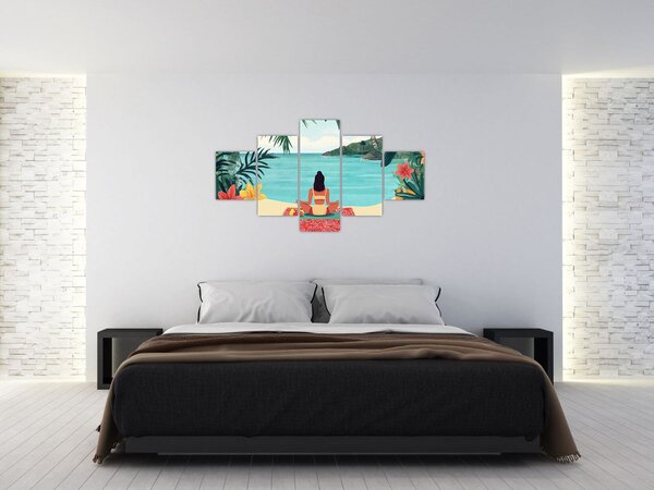 Obraz - Jogínka na pláži (125x70 cm)