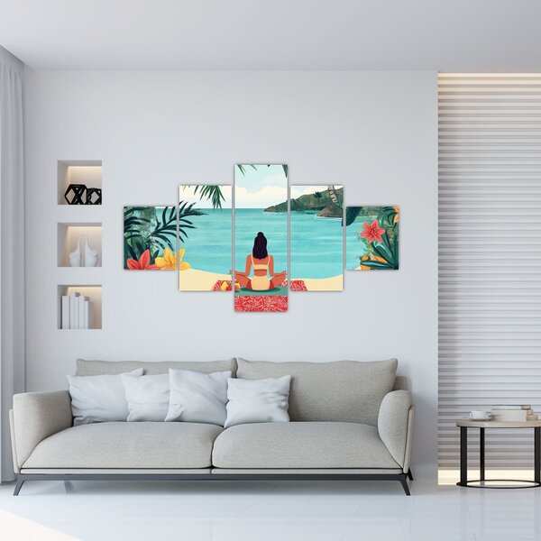 Obraz - Jogínka na pláži (125x70 cm)