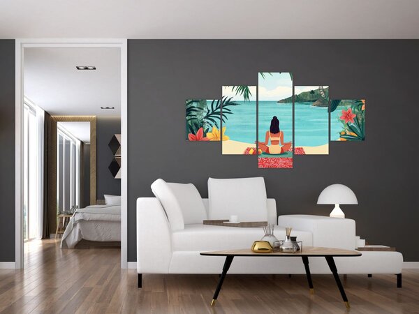 Obraz - Jogínka na pláži (125x70 cm)
