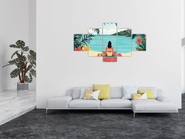 Obraz - Jogínka na pláži (125x70 cm)