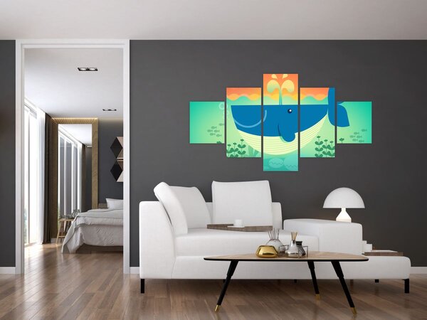 Obraz - Veselá velryba v moři (125x70 cm)
