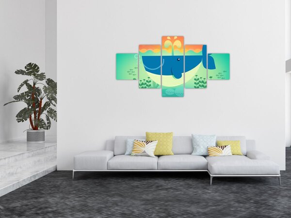 Obraz - Veselá velryba v moři (125x70 cm)
