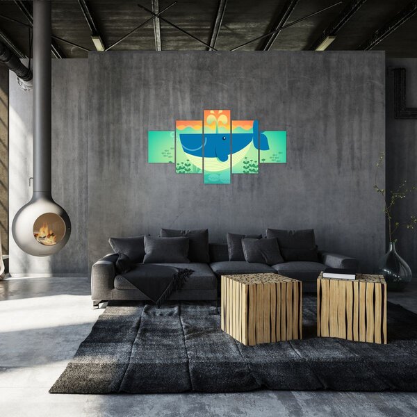 Obraz - Veselá velryba v moři (125x70 cm)