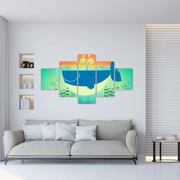 Obraz - Veselá velryba v moři (125x70 cm)