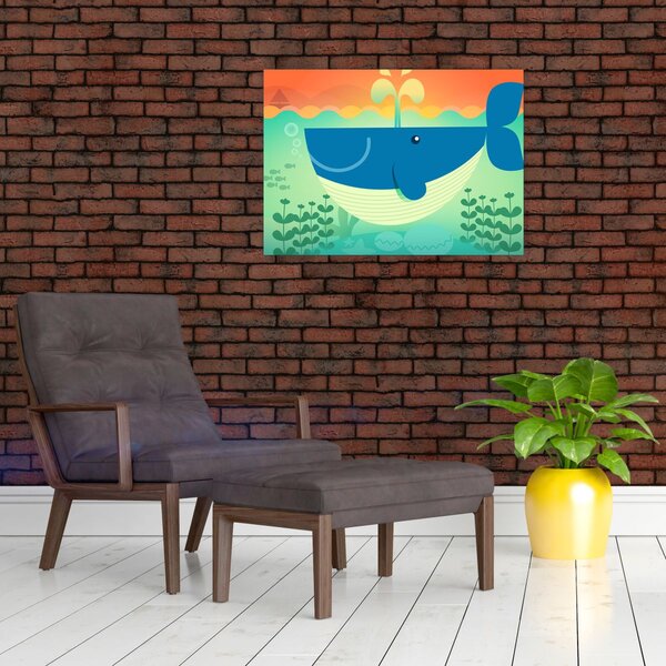 Obraz - Veselá velryba v moři (70x50 cm)