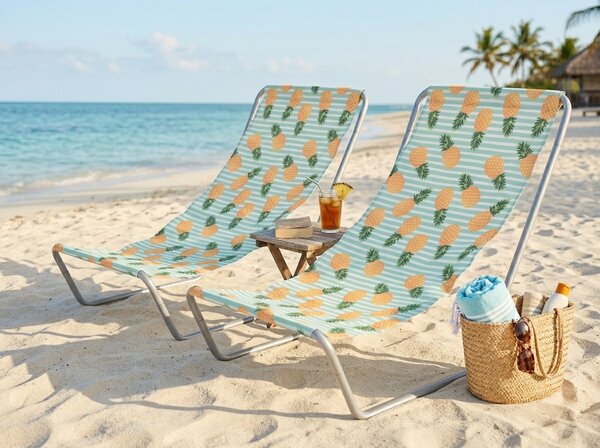 Sada 2 ks skládacích plážových lehátek SAND PINEAPPLE, barevné
