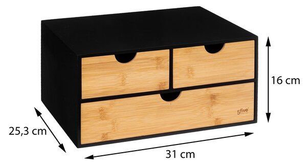 Kosmetický organizér Bava, černá/s dřevěnými prvky