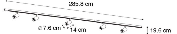 Moderní kolejnicový systém s 5 bodovými světly černý 1-fázový GU10 70mm - Iconic Jeana Luxe