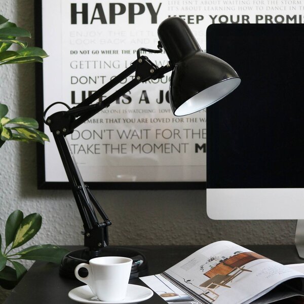 B.K. Licht Stolní lampa Hera, černá, kov, výška 53 cm, E14, Černá, Pracovna / kancelář, kov