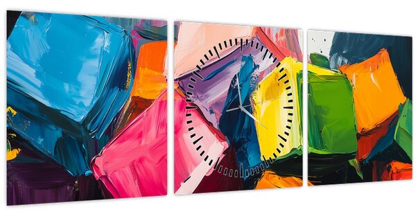 Obraz - Barevné krychle (s hodinami) (90x30 cm)
