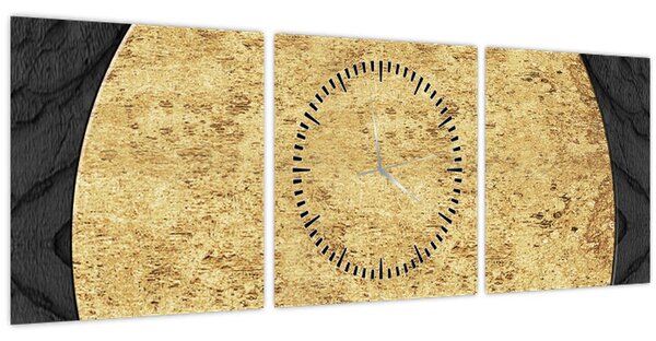 Obraz - Zlatá struktura N⁰2 (s hodinami) (90x30 cm)