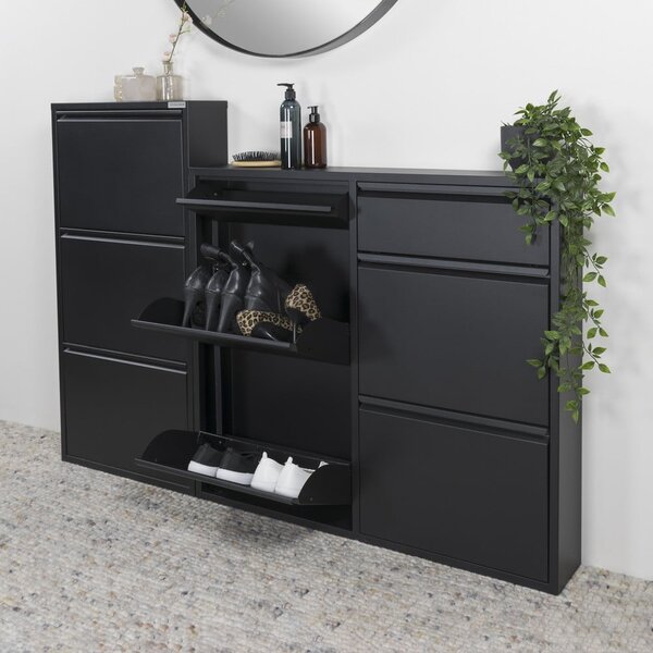 Černý kovový výklopný botník 98x86x15 cm Billy – Spinder Design