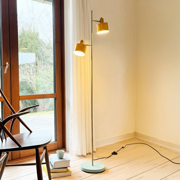 Dyberg Larsen Ocean stojací lampa mosaz/tyrkysová, Žlutá / oranžová, Pracovna / kancelář, kov, Vintage
