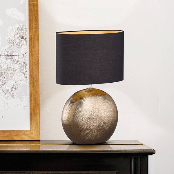 FISCHER & HONSEL Stolní lampa Foro, bronzová/černá, výška 53 cm, Bronz / starožitná mosaz, Obývací pokoj / jídelna, Keramika, Moderní