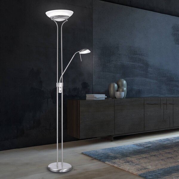 FISCHER & HONSEL Bazénová stojací lampa LED s ramenem na čtení, funkce, stmívatelný, Hliník / šedá / zinek, Obývací pokoj / jídelna, kov, Moderní, Lampička na čtení