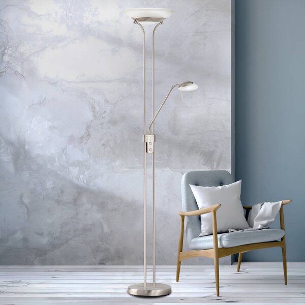 FISCHER & HONSEL Bazénová stojací lampa LED s ramenem na čtení, funkce, stmívatelný, Hliník / šedá / zinek, Obývací pokoj / jídelna, kov, Moderní, Lampička na čtení