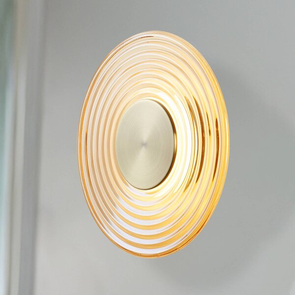 Searchlight LED nástěnné světlo Cleo, jantarová/mosazná barva, Ø 30 cm, sklo, stmívatelný, Krémová / jantar, Obývací pokoj / jídelna, Sklo, Moderní