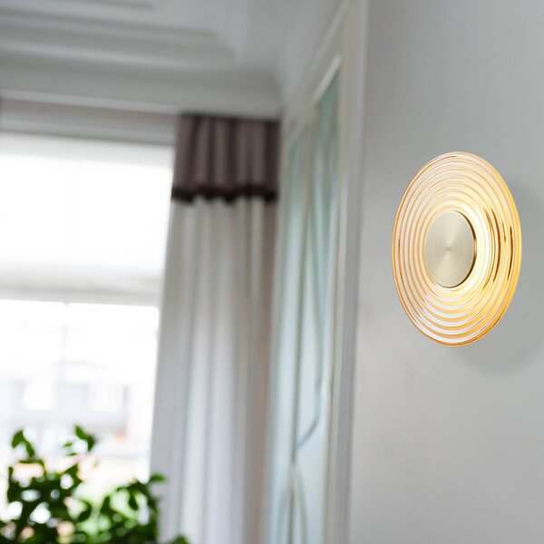 Searchlight LED nástěnné světlo Cleo, jantarová/mosazná barva, Ø 30 cm, sklo, stmívatelný, Krémová / jantar, Obývací pokoj / jídelna, Sklo, Moderní