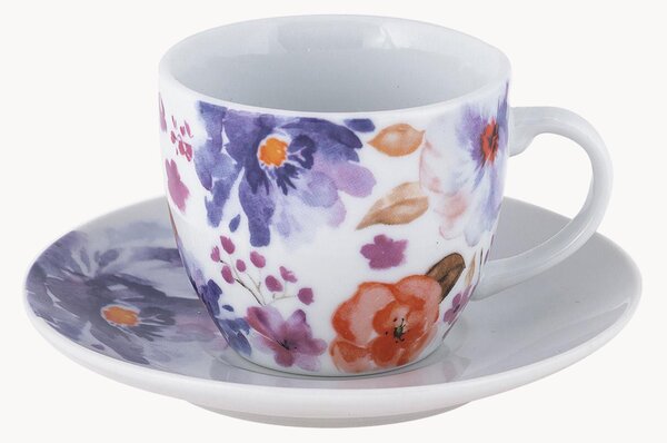 Sada porcelánových šálků na kávu's podšálky Peony, 6 dílů