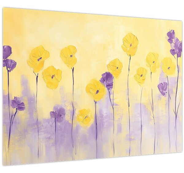 Obraz - Fialové a žluté kvítky (70x50 cm)