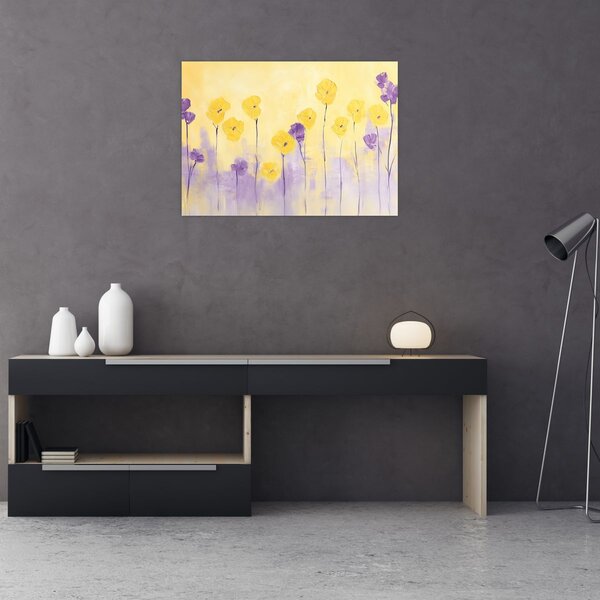 Obraz - Fialové a žluté kvítky (70x50 cm)