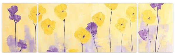 Obraz - Fialové a žluté kvítky (170x50 cm)