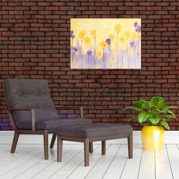 Obraz - Fialové a žluté kvítky (70x50 cm)