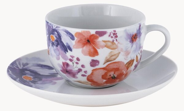 Sada porcelánových šálků s podšálky Peony, 4 díly