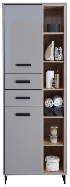 VYSOKÁ SKŘÍŇ, šedá, Sonoma dub, šedá, Sonoma dub, 65/185/38 cm home24 - Koupelnové série, Online Only