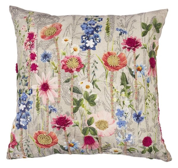 Béžový polštář rozkvetlá louka Flowers Poppy s výšivkou - 45*45*15cm - Mars & More