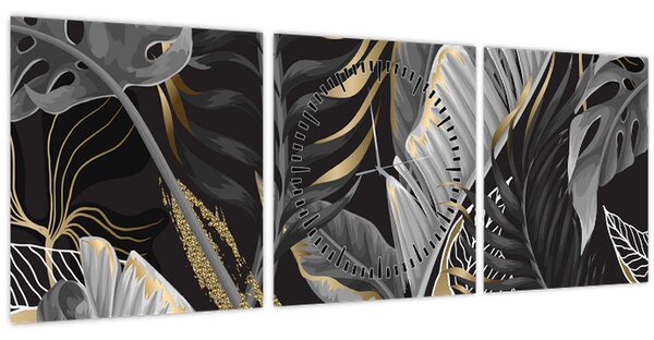 Obraz - Zlatá džungle (s hodinami) (90x30 cm)