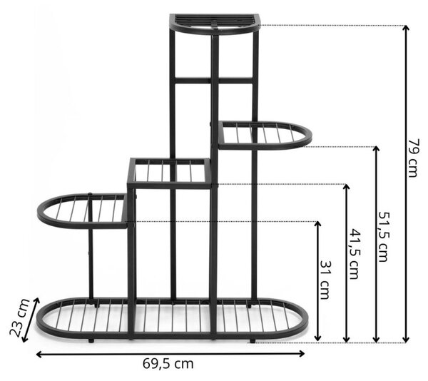 Kovový stojan na květiny 5 polic 79 cm SPRINGOS GA0275 černý