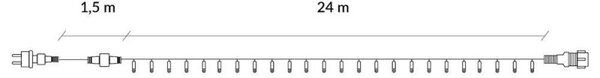 LED světelný řetěz - 25,5m, 300LED, IP44, studená bílá + záblesky
