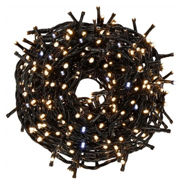 LED světelný řetěz - 25,5m, 300LED, IP44, teplá bílá + záblesky