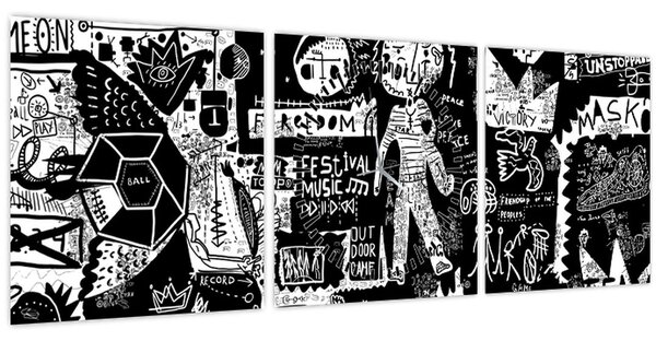 Obraz - Graffiti (s hodinami) (90x30 cm)