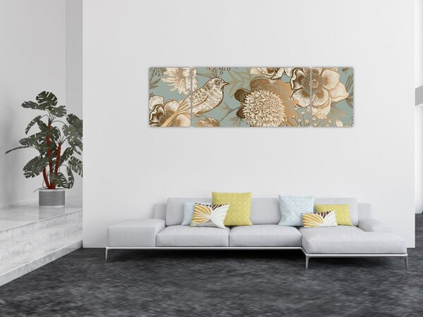 Obraz - Zahrada s ptáčkem (170x50 cm)