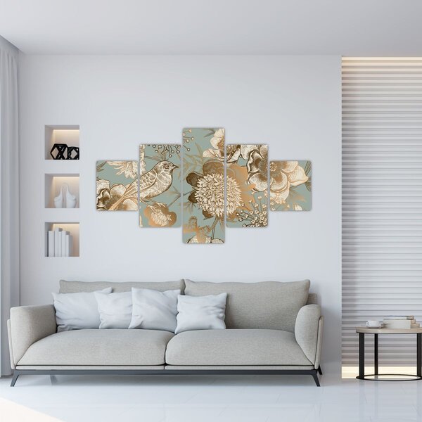 Obraz - Zahrada s ptáčkem (125x70 cm)